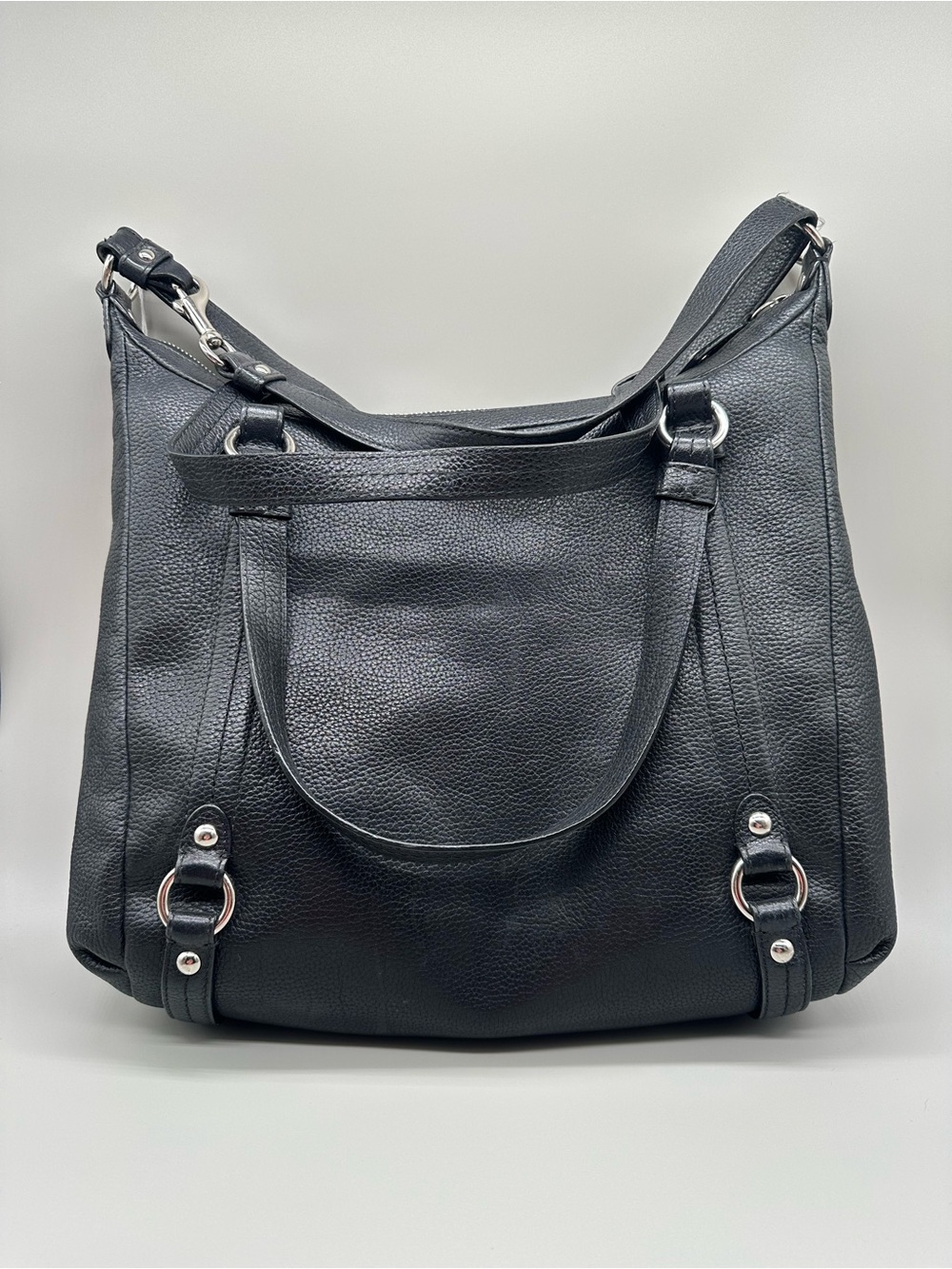 Coach Alexandra Convertible Black Pebbled Leather Tote Handbag